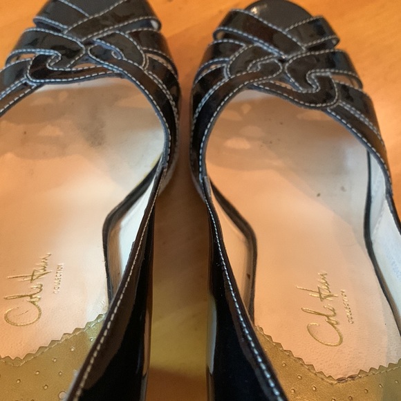 Cole Haan Black Patten Leather & Sisal Platform Heel Pumps Size 9B - Picture 5 of 13